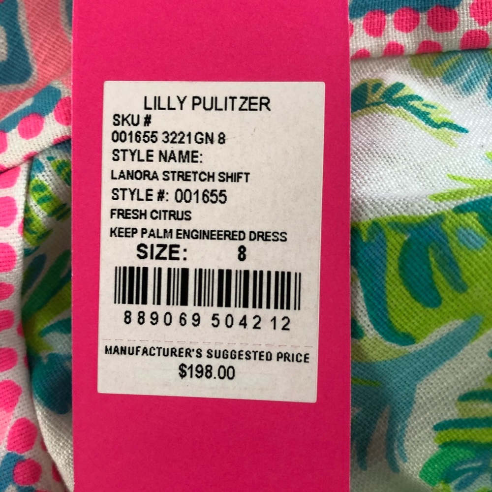 Lilly Pulitzer Sleeveless V-Neck Palm Print Sheath Dress in Green & Pink - Picture 7 of 7